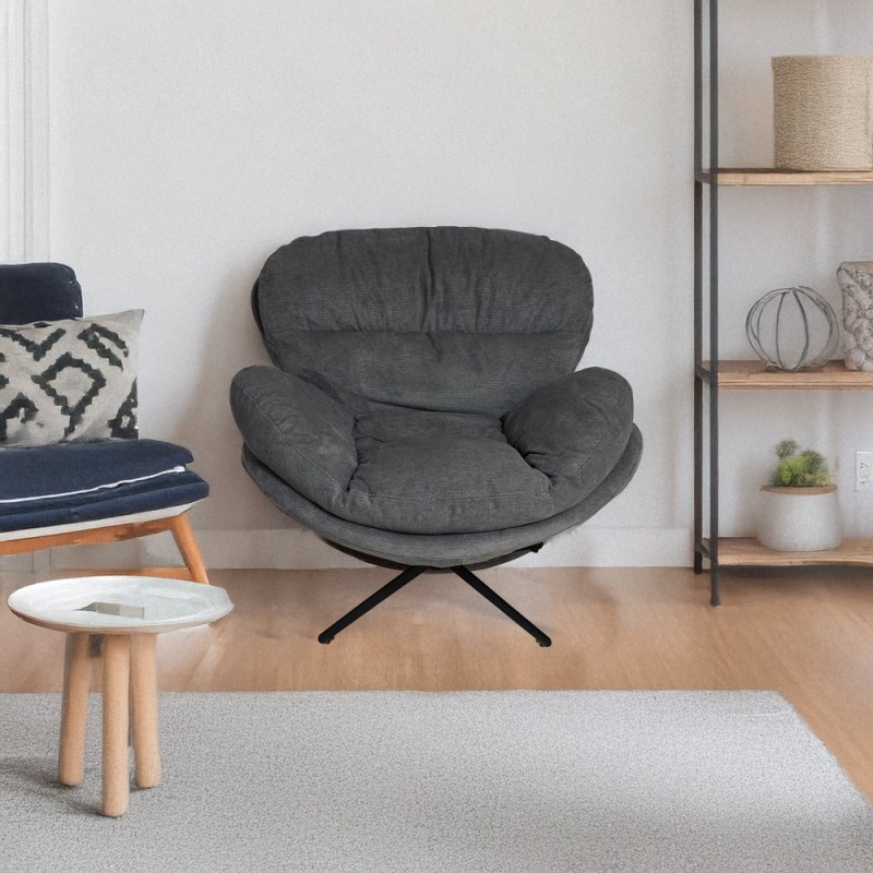 Artekko Cloud Γκρι Υφασμάτινη Περιστρεφόμενη Πολυθρόνα με Μαύρα Μεταλλικά Πόδια (97x101x80)cm