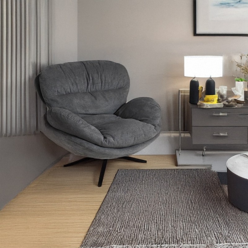 Artekko Cloud Γκρι Υφασμάτινη Περιστρεφόμενη Πολυθρόνα με Μαύρα Μεταλλικά Πόδια (97x101x80)cm