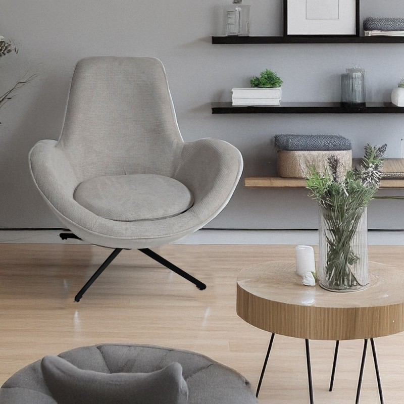 Artekko Cloud Μπεζ Υφασμάτινη Περιστρεφόμενη Πολυθρόνα με Μαύρα Μεταλλικά Πόδια (87x77x73)cm