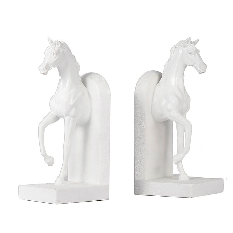 Artekko Bookends Βιβλιοστάτες Άλογα Ρητίνη Λευκό (12.7x9.4x26.9)cm Σετ/2