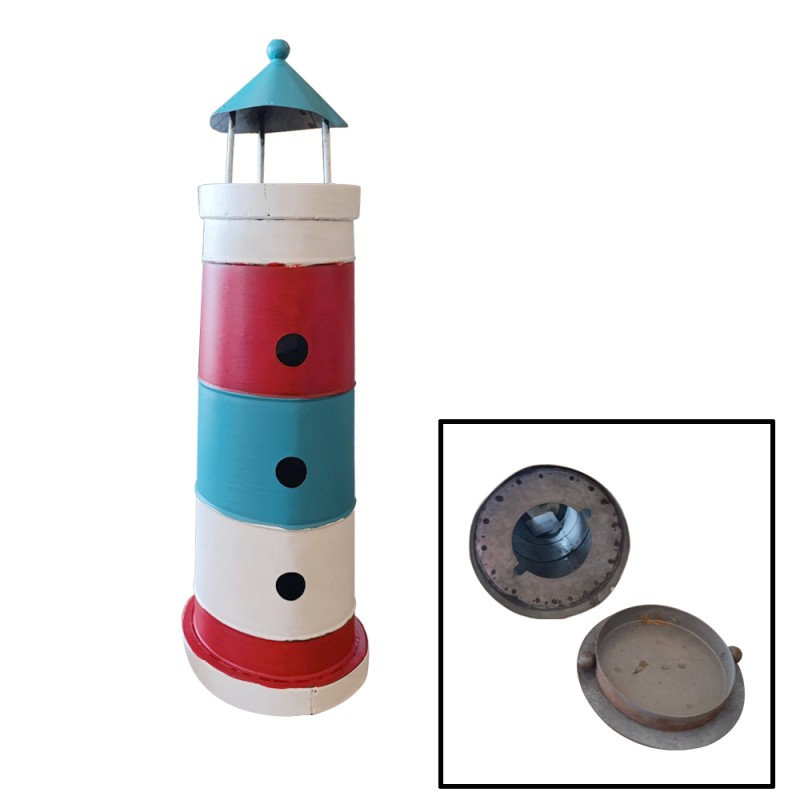 Artekko Tower Πολύχρωμο Μεταλλικό Διακοσμητικό Κηροπήγιο σε Σχήμα Φάρου (12x12x37)cm