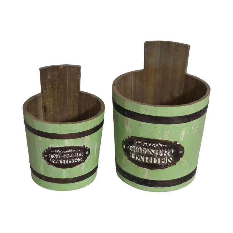 Artekko Planter Πράσινα Ξύλινα Διακοσμητικά Κουβαδάκια Κασπό (23x23x30)cm (19x19x25)cm 2pcs