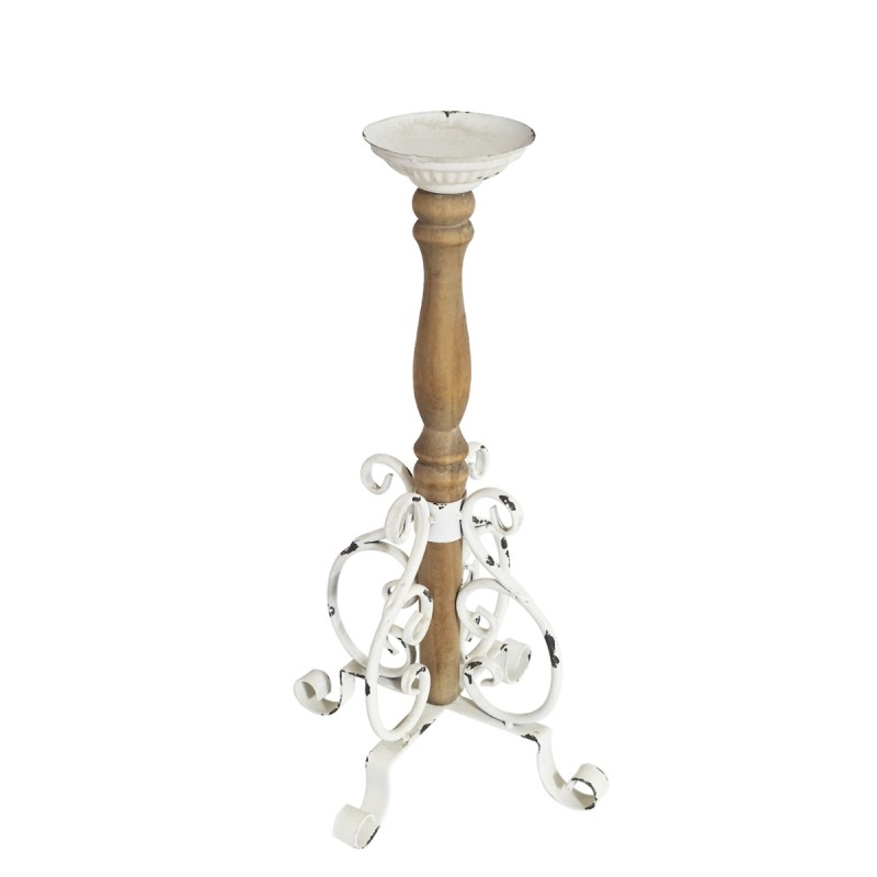Artekko Candle Holder Ξύλινο Κηροπήγιο με Μεταλλική Βάση σε Λευκή Πατίνα (28x28x50)cm