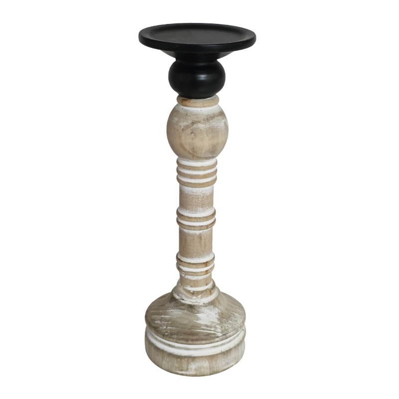 Artekko Candle Holder Ξύλινο Κηροπήγιο σε Λευκή Πατίνα (10x10x41.5)cm