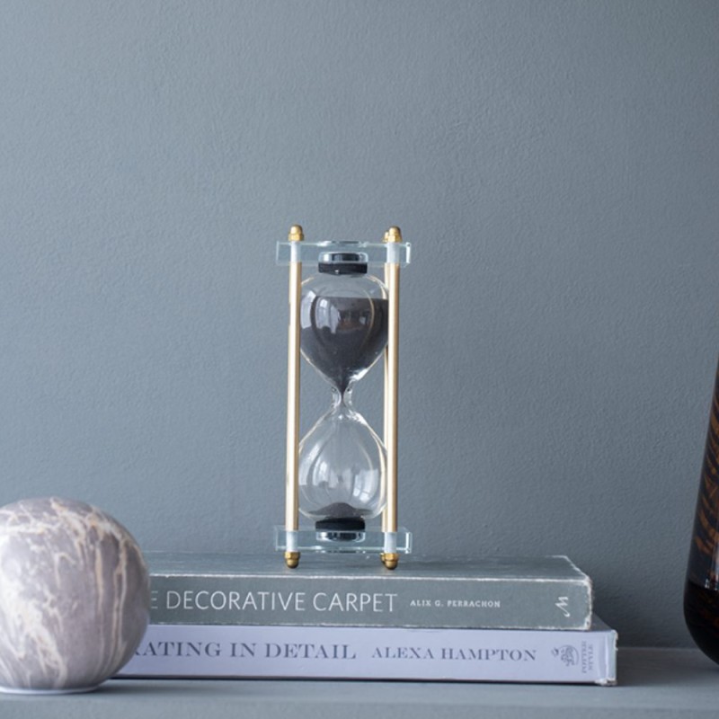 Artekko Hourglass Κλεψύδρα Διακοσμητική Γυαλί Κρύσταλλο Μαύρο Χρυσό (7.6x7.6x20.5)cm