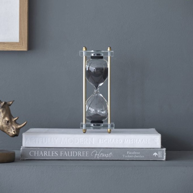 Artekko Hourglass Κλεψύδρα Διακοσμητική Γυαλί Κρύσταλλο Μαύρο Χρυσό (7.6x7.6x20.5)cm