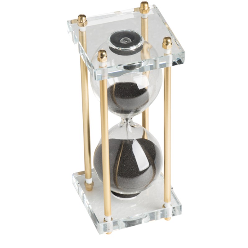Artekko Hourglass Κλεψύδρα Διακοσμητική Γυαλί Κρύσταλλο Μαύρο Χρυσό (7.6x7.6x20.5)cm
