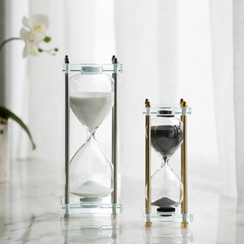 Artekko Hourglass Κλεψύδρα Διακοσμητική Γυαλί Κρύσταλλο Μαύρο Χρυσό (7.6x7.6x20.5)cm