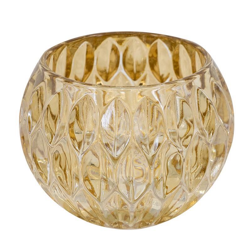 Artekko Frosted Γυάλινο Διακοσμητικό Μπολ Κηροπήγιο σε Μελί Απόχρωση (15x15x11)cm