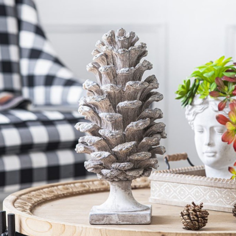 Artekko Pine Cone Διακοσμητικό Γλυπτό Κουκουνάρα Ρητίνης Γκρι (18x18x36)cm