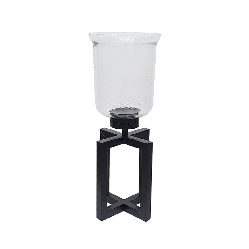 Artekko Minimal Διακοσμητικό Κηροπήγιο Μέταλλο Γυαλί Μαύρο (17.8x17.8x47.5)cm
