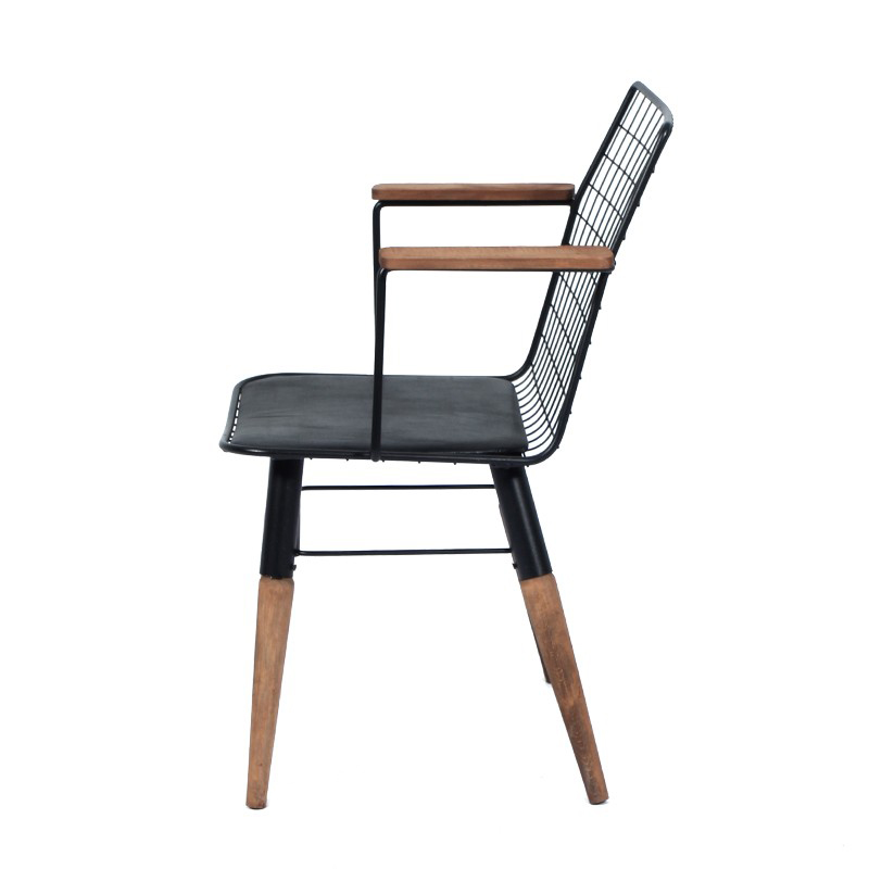 Artekko Trend Μεταλλική Μαύρη Πολυθρόνα με Ξύλινα Πόδια και Μπράτσα (56x52x81)cm