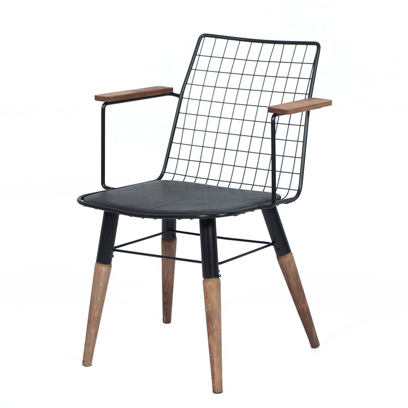 Artekko Trend Μεταλλική Μαύρη Πολυθρόνα με Ξύλινα Πόδια και Μπράτσα (56x52x81)cm