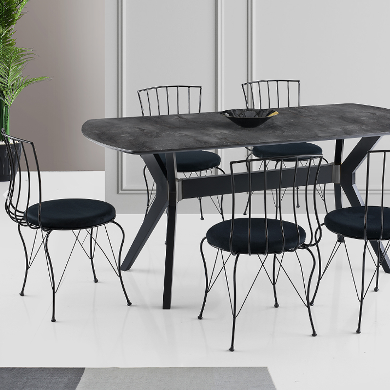 Artekko Ares Τραπέζι από Plexiglass και MDF με Εφέ Μαρμάρου και Μαύρη Μεταλλική Βάση (183x93x75)cm