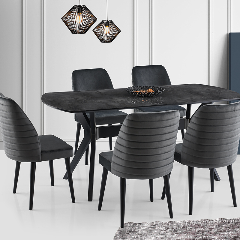 Artekko Ares Τραπέζι από Plexiglass και MDF με Εφέ Μαρμάρου και Μαύρη Μεταλλική Βάση (183x93x75)cm