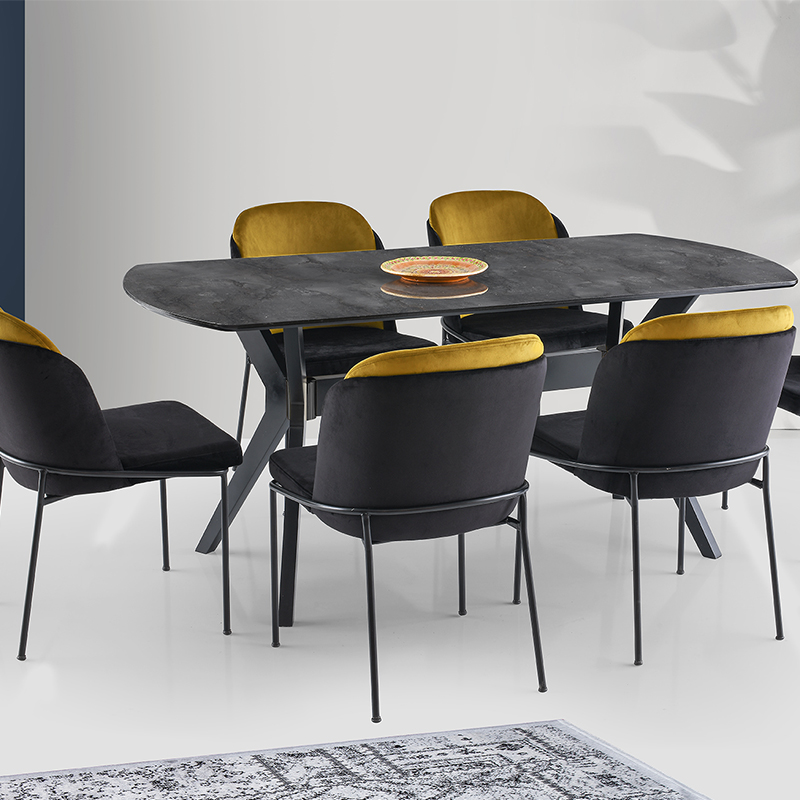 Artekko Ares Τραπέζι από Plexiglass και MDF με Εφέ Μαρμάρου και Μαύρη Μεταλλική Βάση (183x93x75)cm