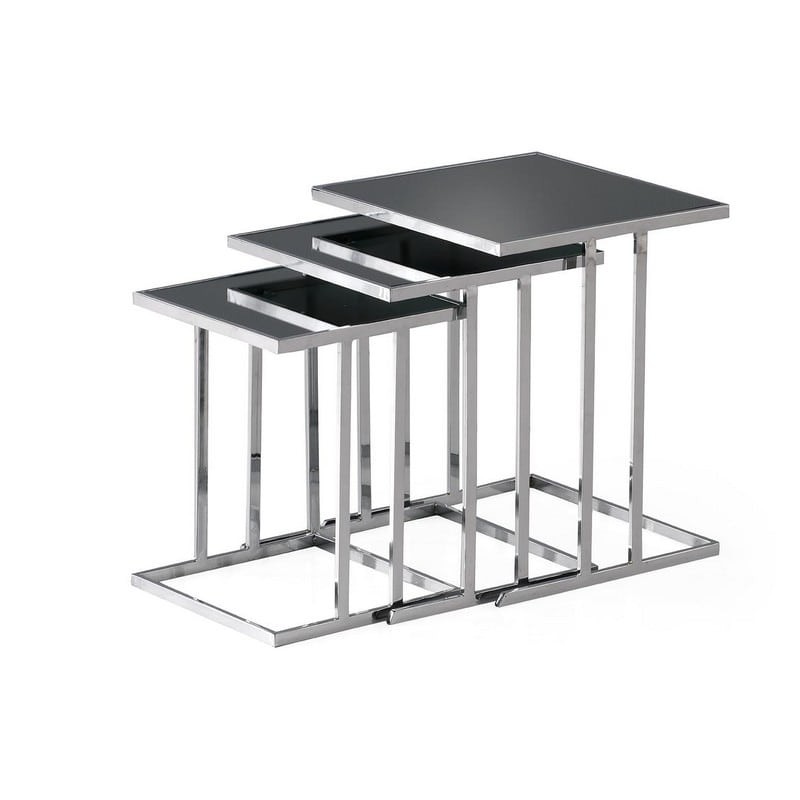 Artekko Udroiksu Τραπεζάκια Βοηθητικά Σετ/3 Μέταλλο Inox / Ασημί Φιμέ Γυαλί Τετράγωνα (37x37x45)cm (42x42x50)cm (47x47x55)cm