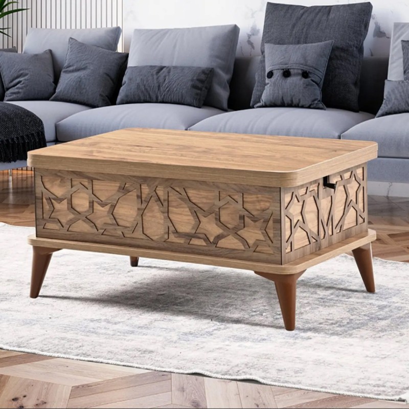 Artekko Ada MDF  Τραπέζι Σαλονιού (90x60x38)cm Επεκτεινόμενο σε Τραπεζαρία σε Καφέ με Μπεζ (120x90x70)cm