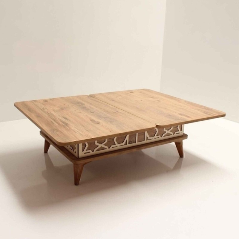 Artekko Ada MDF  Τραπέζι Σαλονιού (90x60x38)cm Επεκτεινόμενο σε Τραπεζαρία σε Καφέ με Μπεζ (120x90x70)cm