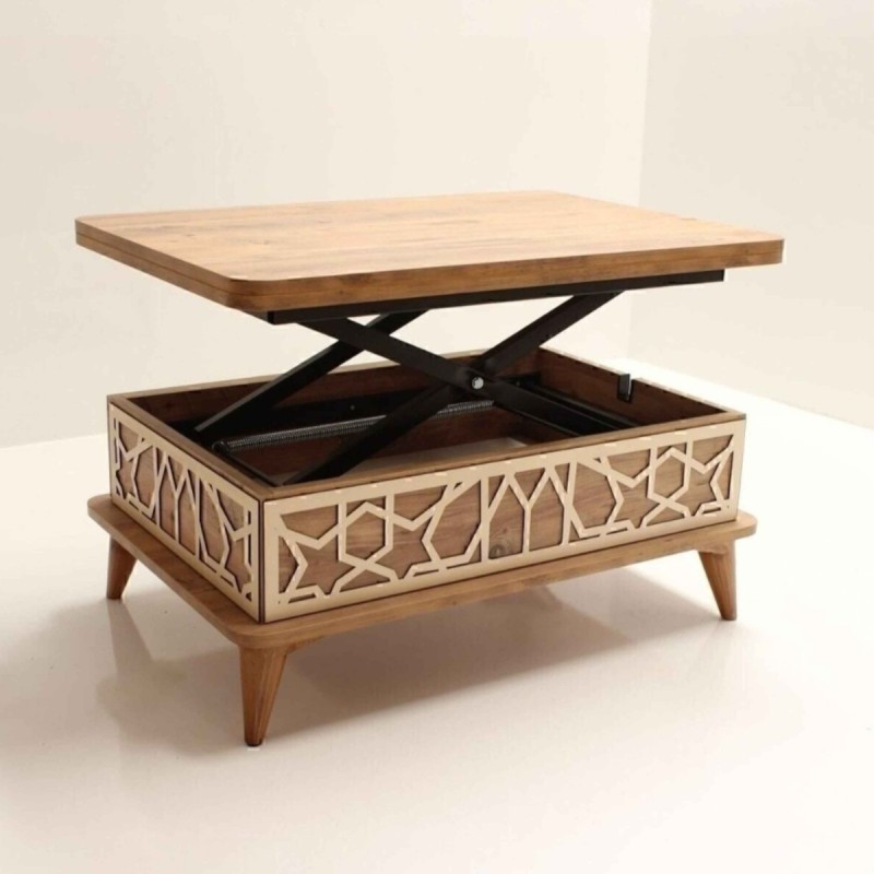 Artekko Ada MDF  Τραπέζι Σαλονιού (90x60x38)cm Επεκτεινόμενο σε Τραπεζαρία σε Καφέ με Μπεζ (120x90x70)cm