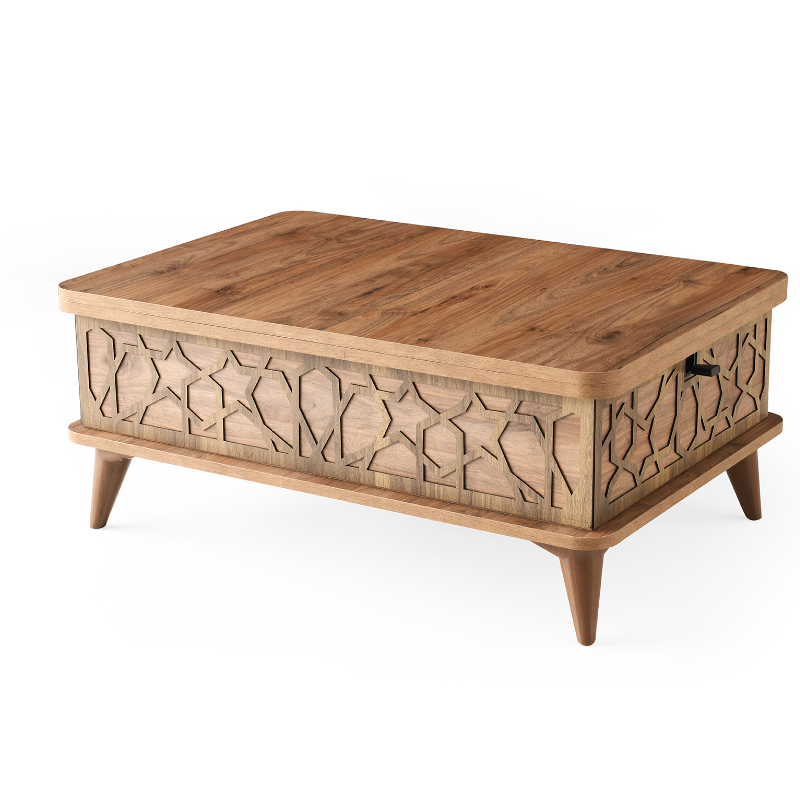 Artekko Ada MDF  Τραπέζι Σαλονιού (90x60x38)cm Επεκτεινόμενο σε Τραπεζαρία σε Καφέ με Μπεζ (120x90x70)cm