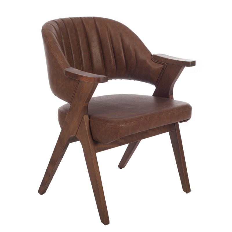 Artekko Vegas Καρέκλα με Καρυδί Ξύλινο Σκελετό και Καφέ Τεχνόδερμα (60x65x82)cm