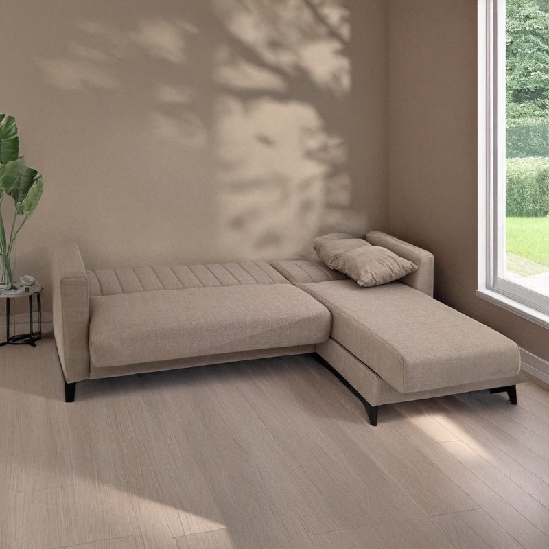 Artekko Pixie Μπεζ Τριθέσιος Καναπές Κρεβάτι με Αναστρέψιμη Γωνία και Αποθηκευτικό Χώρο (200x135x85)cm Κρεβάτι (180x100x45)cm