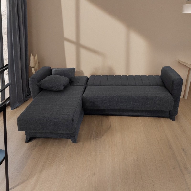 Artekko Pixie Γκρι Τριθέσιος Καναπές Κρεβάτι με Αναστρέψιμη Γωνία και Αποθηκευτικό Χώρο (200x135x85)cm Κρεβάτι (180x100x45)cm