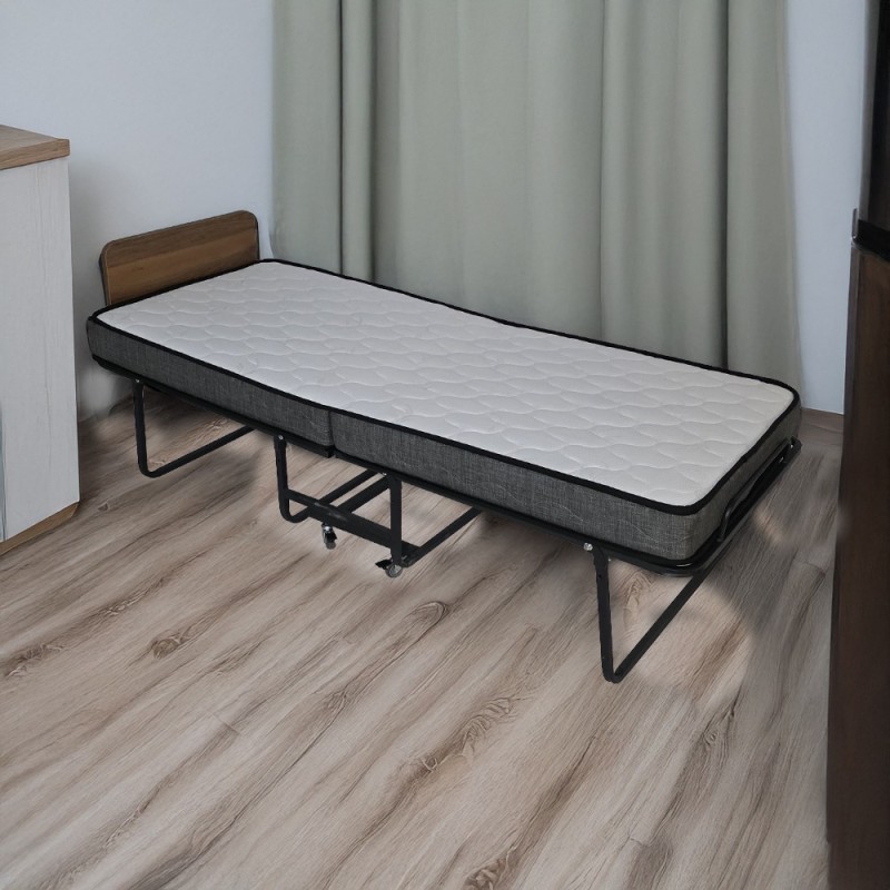 Artekko Μεταλλικό Πτυσσόμενο Κρεβάτι Τύπου Ράντζο με Σπαστό Στρώμα με MDF Πλάτη (190x80x70)cm Κλειστό (80x40x120)cm