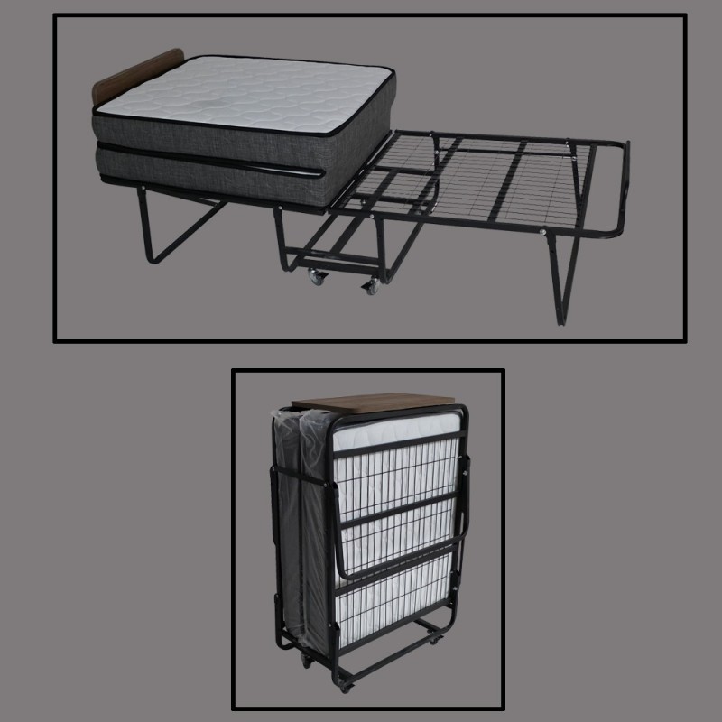 Artekko Μεταλλικό Πτυσσόμενο Κρεβάτι Τύπου Ράντζο με Σπαστό Στρώμα με MDF Πλάτη (190x80x70)cm Κλειστό (80x40x120)cm