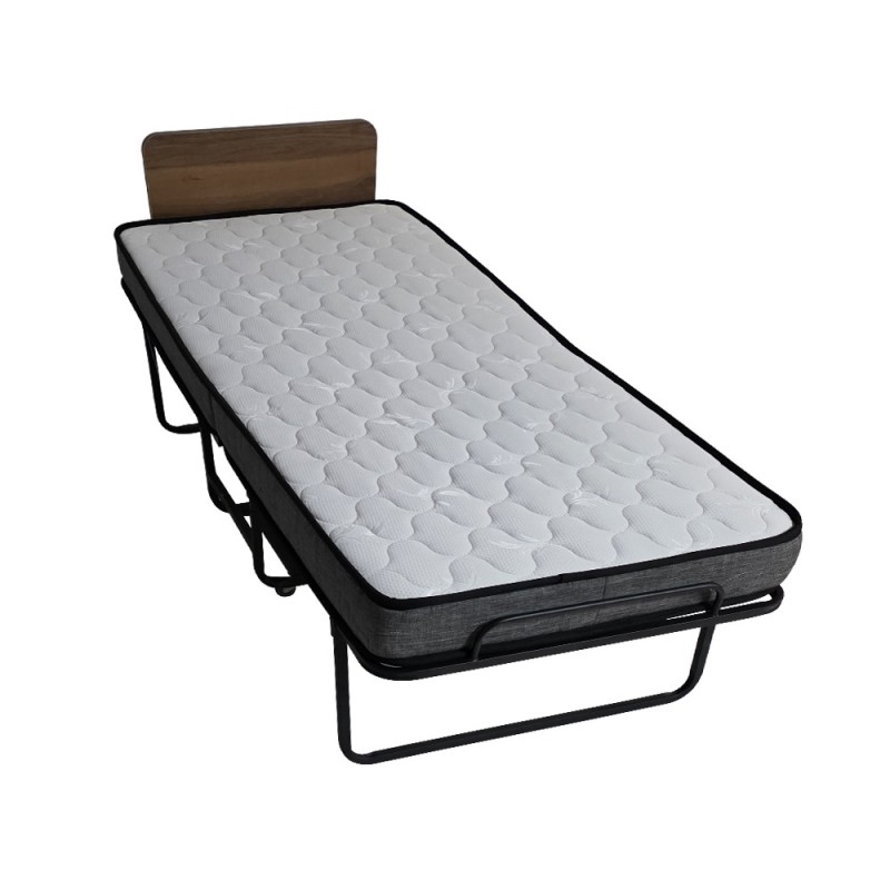 Artekko Μεταλλικό Πτυσσόμενο Κρεβάτι Τύπου Ράντζο με Σπαστό Στρώμα με MDF Πλάτη (190x80x70)cm Κλειστό (80x40x120)cm
