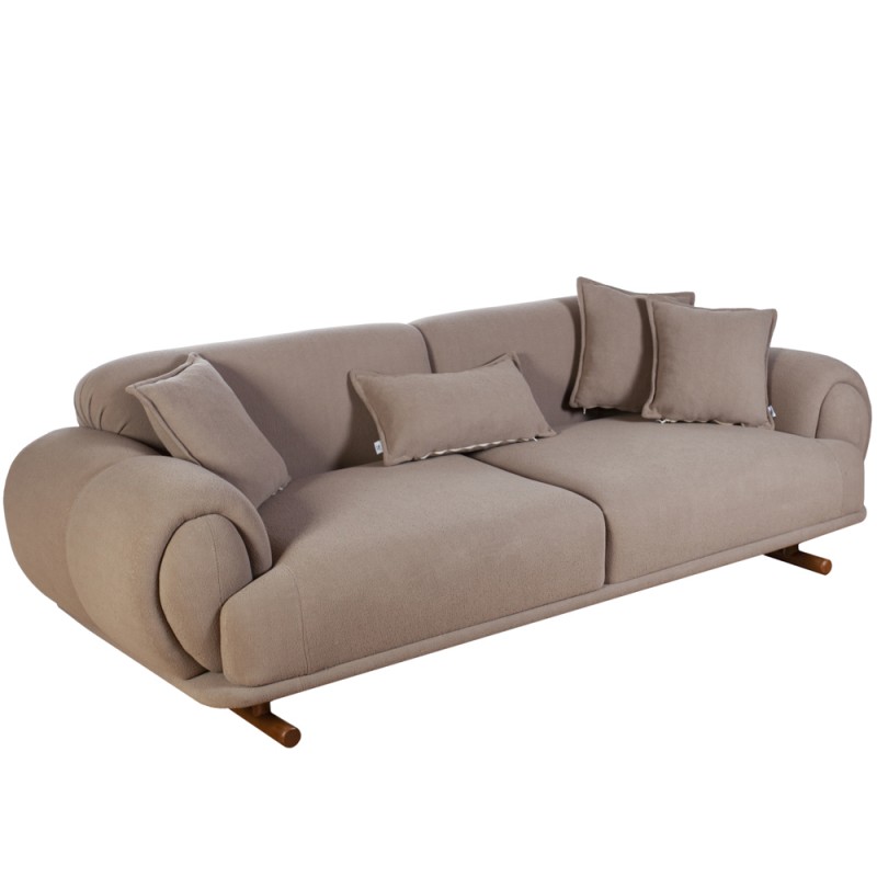 Artekko Sara Τριθέσιος Καναπές με Καφέ Μπουκλέ Ύφασμα (250x95x80)cm