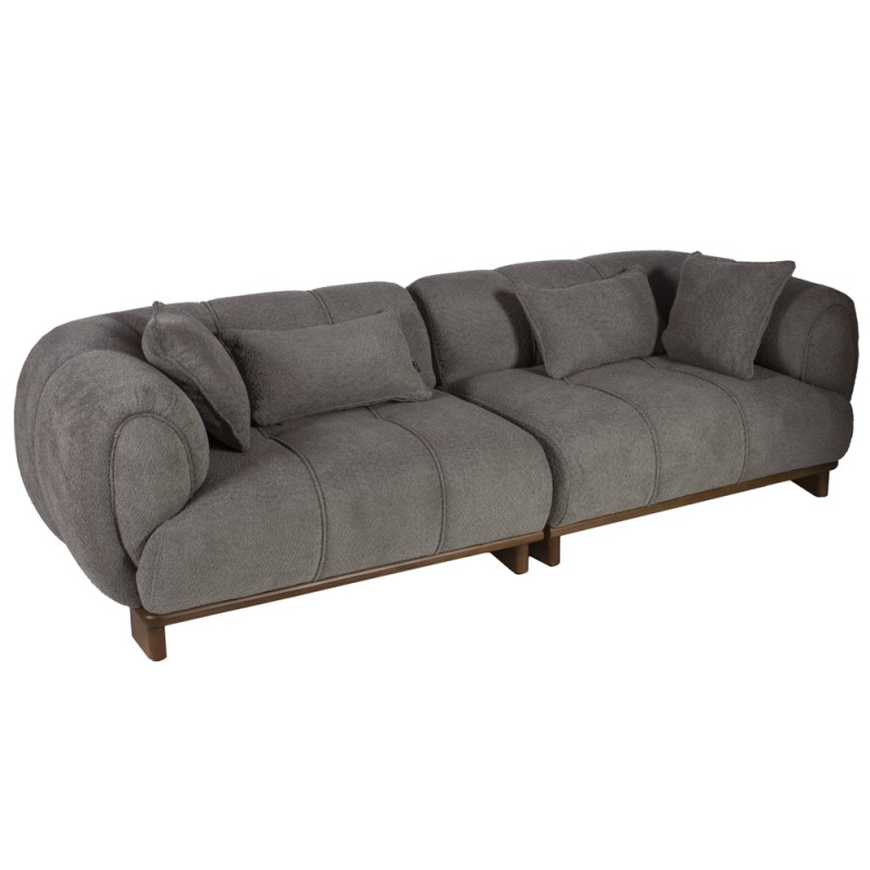 Artekko Ponpon Γκρι Τριθέσιος Καναπές με Μπουκλέ Ύφασμα (250x100x70)cm