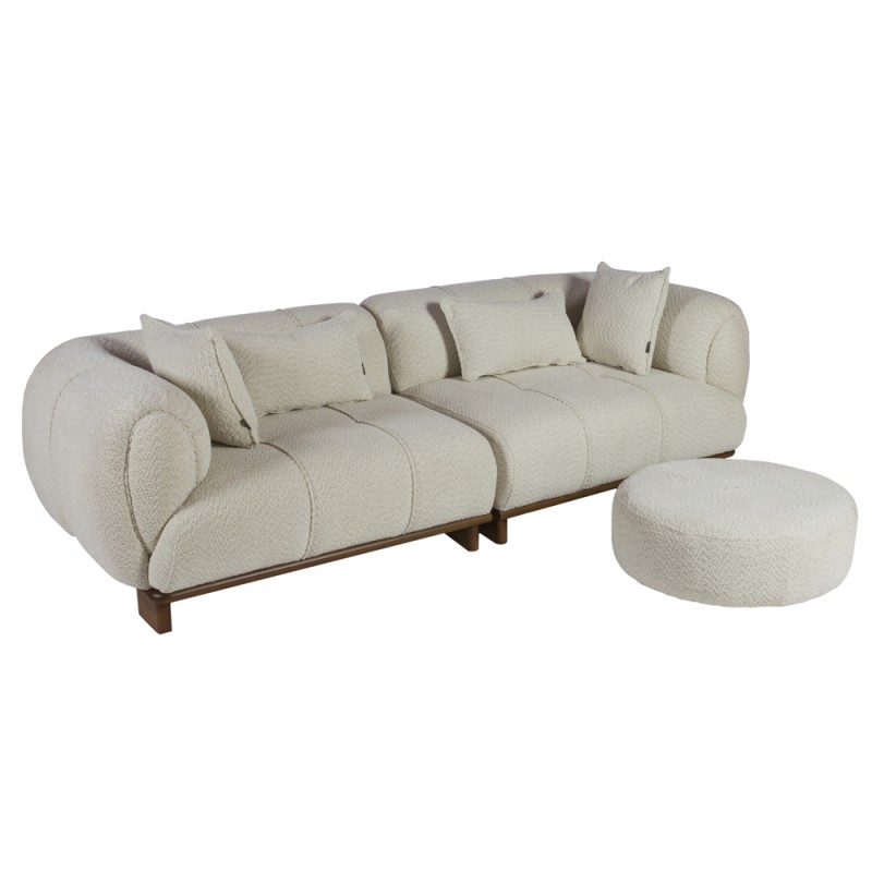 Artekko Ponpon Εκρού Τριθέσιος Καναπές με Μπουκλέ Ύφασμα (250x100x70)cm