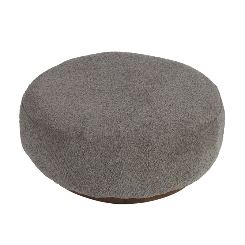 Artekko Ponpon Γκρι Στρογγυλό Υποπόδιο Σκαμπό με Μπουκλέ Ύφασμα (70x70x30)cm