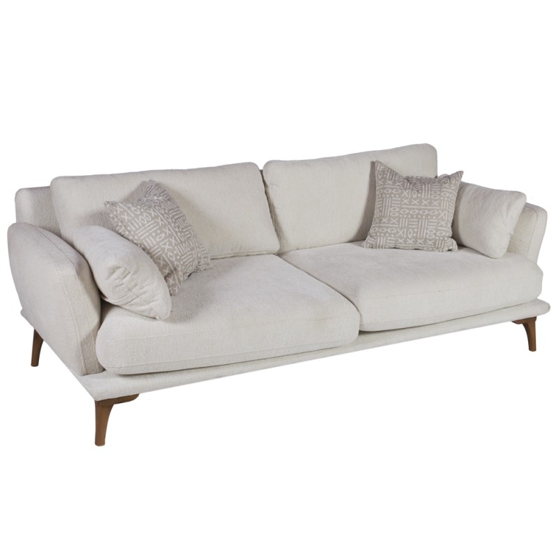 Artekko Ropera Εκρού Τριθέσιος Καναπές με Μπουκλέ Ύφασμα (210x90x70)cm