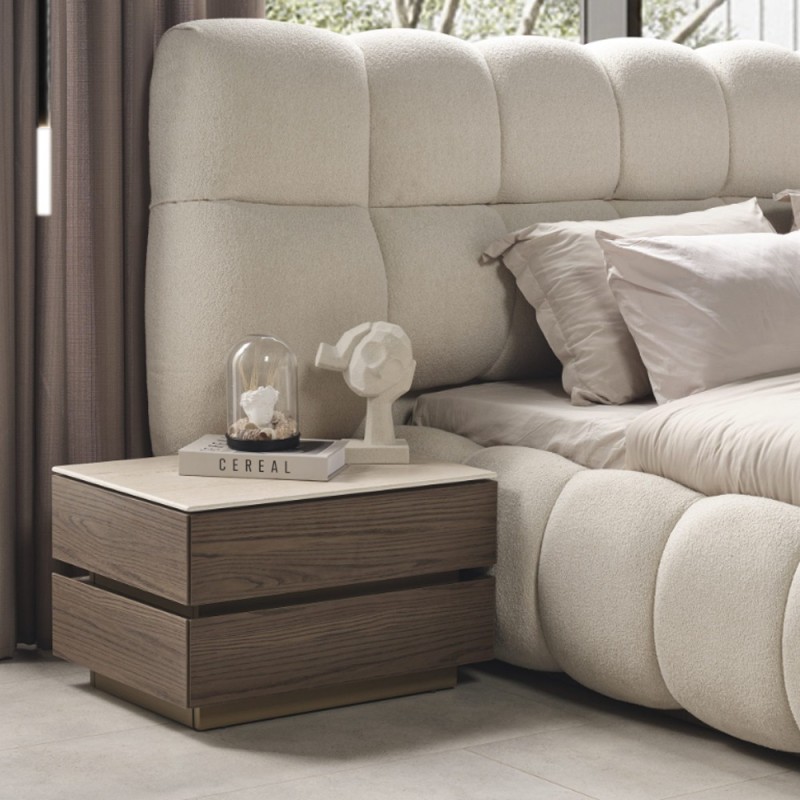 Artekko Midnight Εκρού Υφασμάτινο Διπλό Κρεβάτι (260x230x125)cm για Στρώμα(180x200) MDF 2pcs Κομοδίνα (65x48x40)cm Ντουλάπα με Καθρέπτη και Φωτισμό (270x63x230)cm Συρταριέρα (160x48x78)cm και Καθρέπτη (90x90x5)cm