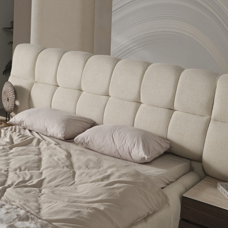 Artekko Midnight Εκρού Υφασμάτινο Διπλό Κρεβάτι (260x230x125)cm για Στρώμα(180x200) MDF 2pcs Κομοδίνα (65x48x40)cm Ντουλάπα με Καθρέπτη και Φωτισμό (270x63x230)cm Συρταριέρα (160x48x78)cm και Καθρέπτη (90x90x5)cm