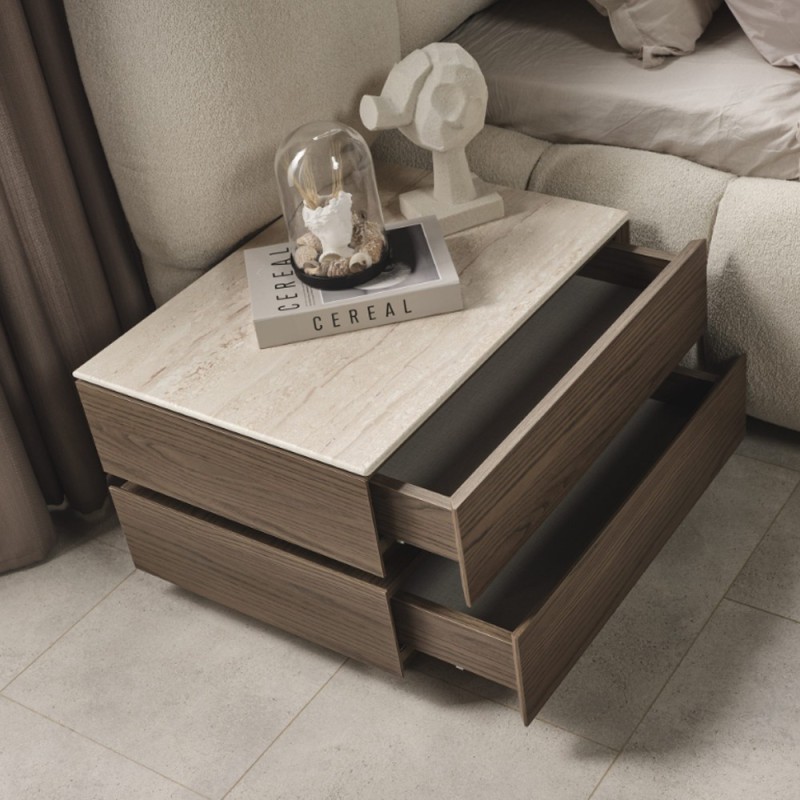 Artekko Midnight Εκρού Υφασμάτινο Διπλό Κρεβάτι (260x230x125)cm για Στρώμα(180x200) MDF 2pcs Κομοδίνα (65x48x40)cm Ντουλάπα με Καθρέπτη και Φωτισμό (270x63x230)cm Συρταριέρα (160x48x78)cm και Καθρέπτη (90x90x5)cm