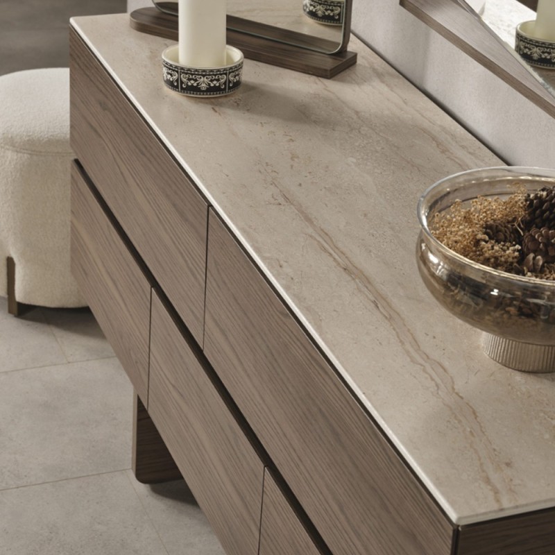 Artekko Midnight Εκρού Υφασμάτινο Διπλό Κρεβάτι (260x230x125)cm για Στρώμα(180x200) MDF 2pcs Κομοδίνα (65x48x40)cm Ντουλάπα με Καθρέπτη και Φωτισμό (270x63x230)cm Συρταριέρα (160x48x78)cm και Καθρέπτη (90x90x5)cm