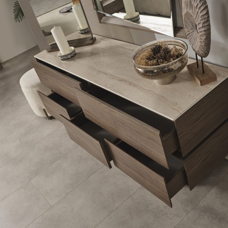 Artekko Midnight Εκρού Υφασμάτινο Διπλό Κρεβάτι (260x230x125)cm για Στρώμα(180x200) MDF 2pcs Κομοδίνα (65x48x40)cm Ντουλάπα με Καθρέπτη και Φωτισμό (270x63x230)cm Συρταριέρα (160x48x78)cm και Καθρέπτη (90x90x5)cm