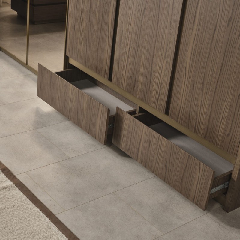 Artekko Midnight Εκρού Υφασμάτινο Διπλό Κρεβάτι (260x230x125)cm για Στρώμα(180x200) MDF 2pcs Κομοδίνα (65x48x40)cm Ντουλάπα με Καθρέπτη και Φωτισμό (270x63x230)cm Συρταριέρα (160x48x78)cm και Καθρέπτη (90x90x5)cm