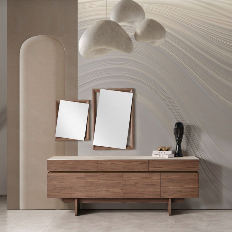 Artekko Stone Καφέ Μπουφές MDF με Όψη Πέτρας στην Επιφάνεια (210x48x79)cm με 2 Καθρέπτες (90x90x5)cm (60x50x5)cm 3pcs