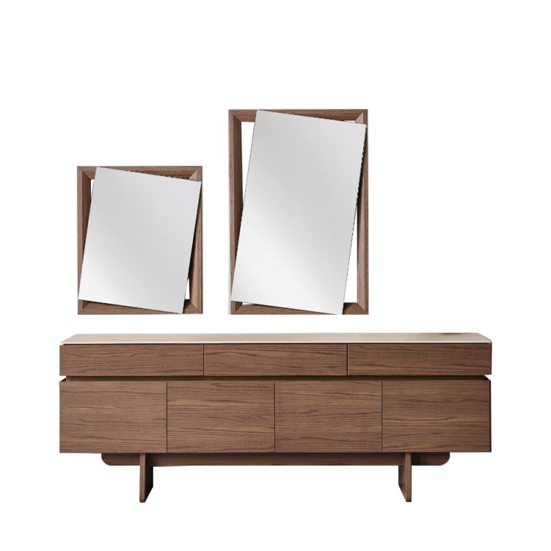 Artekko Stone Καφέ Μπουφές MDF με Όψη Πέτρας στην Επιφάνεια (210x48x79)cm με 2 Καθρέπτες (90x90x5)cm (60x50x5)cm 3pcs