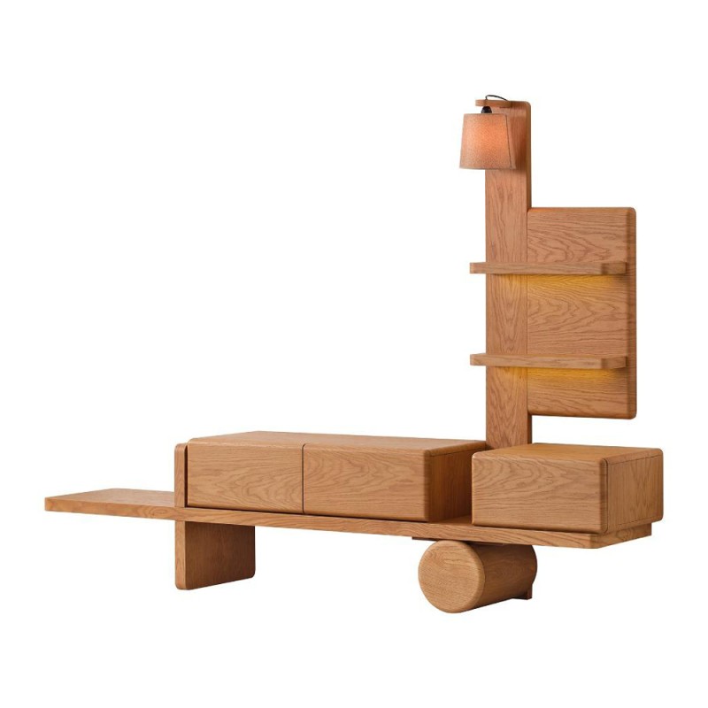 Artekko Lilyum Καφέ Ξύλινο Έπιπλο Τηλεόρασης με Ενσωματωμένο Φωτιστικό (240x48x57/160)cm