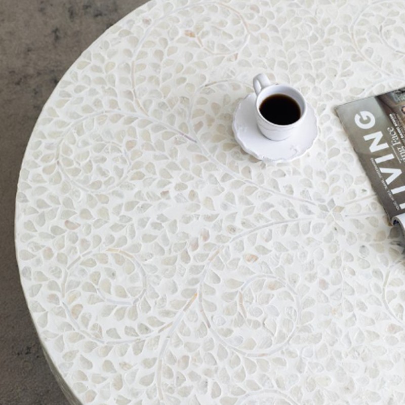 Artekko Ivory Τραπέζι Σαλονιού MDF Capiz Άσπρο Μπεζ (89x89x41)cm