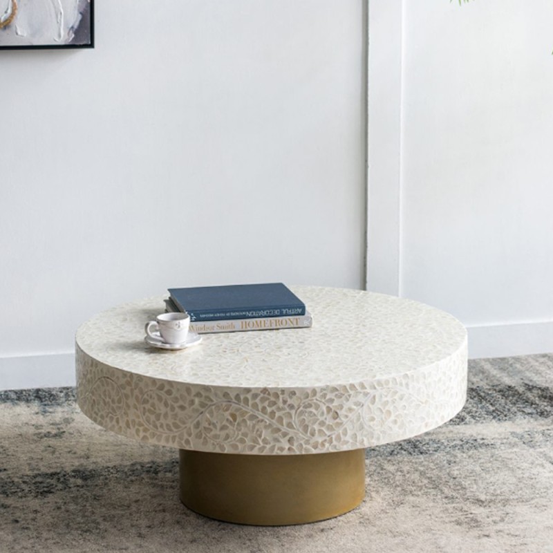 Artekko Ivory Τραπέζι Σαλονιού MDF Capiz Άσπρο Μπεζ (89x89x41)cm