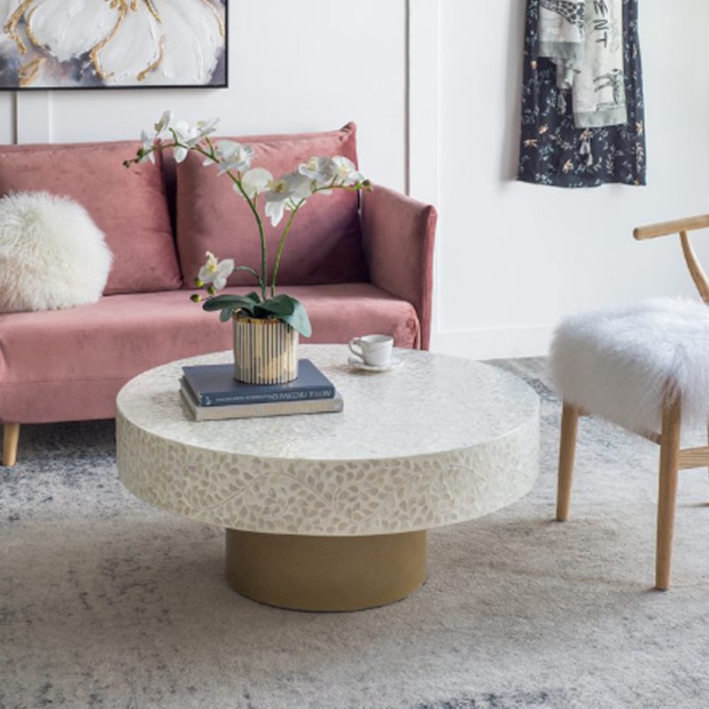 Artekko Ivory Τραπέζι Σαλονιού MDF Capiz Άσπρο Μπεζ (89x89x41)cm