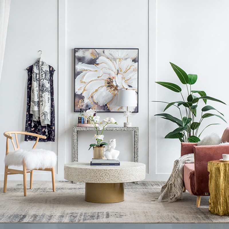 Artekko Ivory Τραπέζι Σαλονιού MDF Capiz Άσπρο Μπεζ (89x89x41)cm