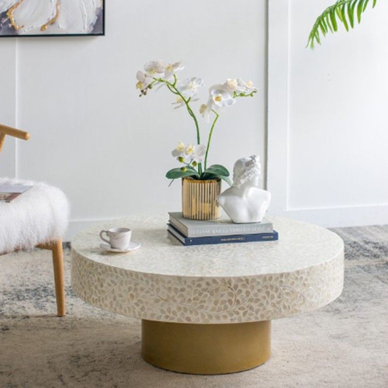 Artekko Ivory Τραπέζι Σαλονιού MDF Capiz Άσπρο Μπεζ (89x89x41)cm